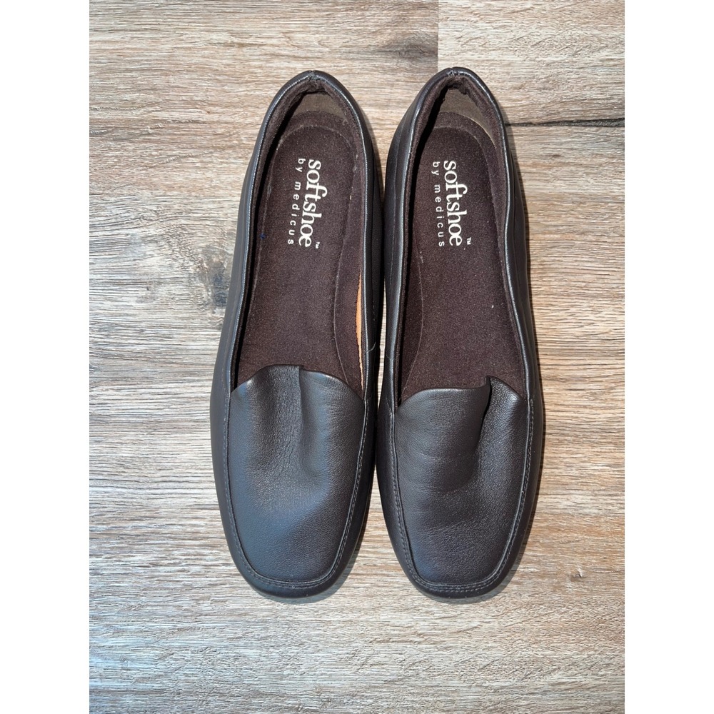 Softshoe Adalyn Leather Loafers Brown‎ Ergonomic Comfort Square Toe Wide 7.5W
